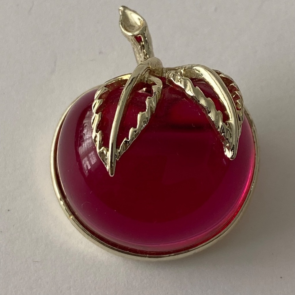 Vintage Sarah Coventry lucite pink apple jelly belly gold tone brooch pin back - Picture 5 of 10